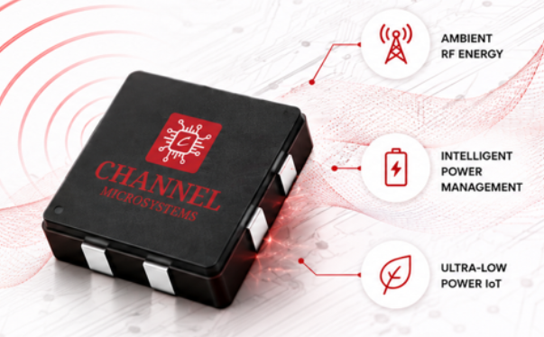 Channel Microsystems IC package — ambient RF energy harvesting, intelligent power management and ultra-low-power IoT